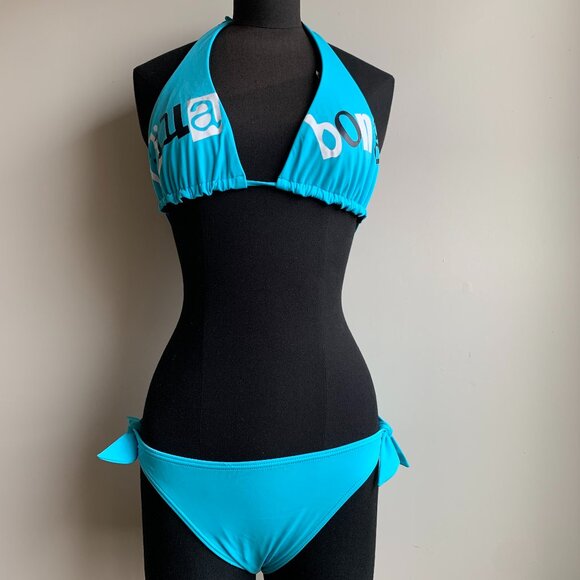Billabong surf BLUE CRUSH Vintage bikini blue logo reversible halter top RARE - Picture 7 of 7